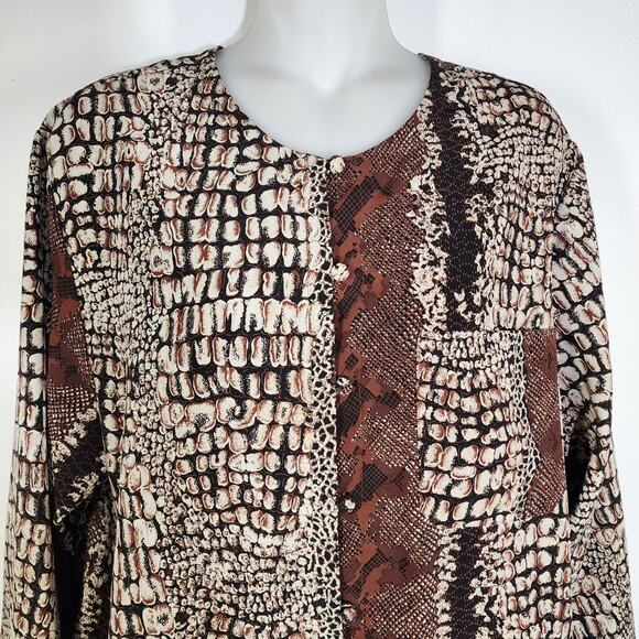 Vtg Jordan Womens Shirt Size 14 Button Brown Snake Skin Print Long Sleeve Retro - Picture 3 of 12